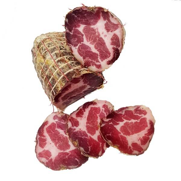 Italian cured meat – Prosciutto CAPOCOLLO The raw material used is made of pig meat from our farm or from Italian farms.