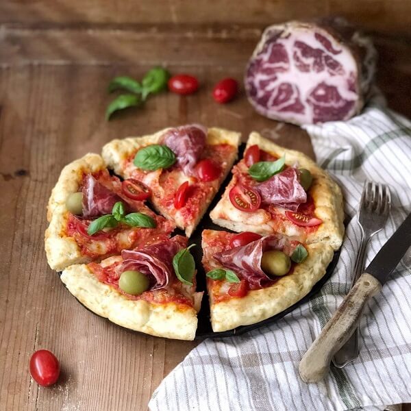 Pizza Caciocavallo cheese and Capocollo Ham